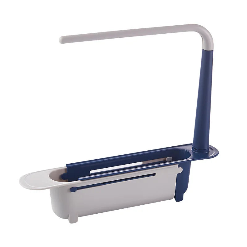 Kitchen Sink Organizer Telescopic Shelf with Soap Sponge Holder and Towel Hanger - Drain Rack with Drainer Basket for Efficient Kitchen Storage