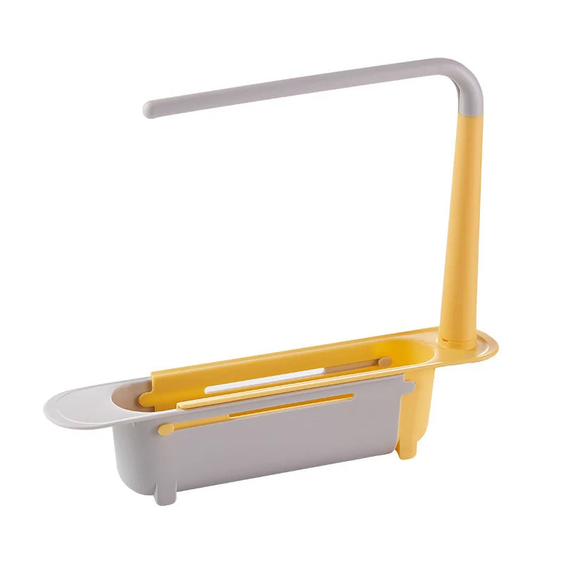 Kitchen Sink Organizer Telescopic Shelf with Soap Sponge Holder and Towel Hanger - Drain Rack with Drainer Basket for Efficient Kitchen Storage