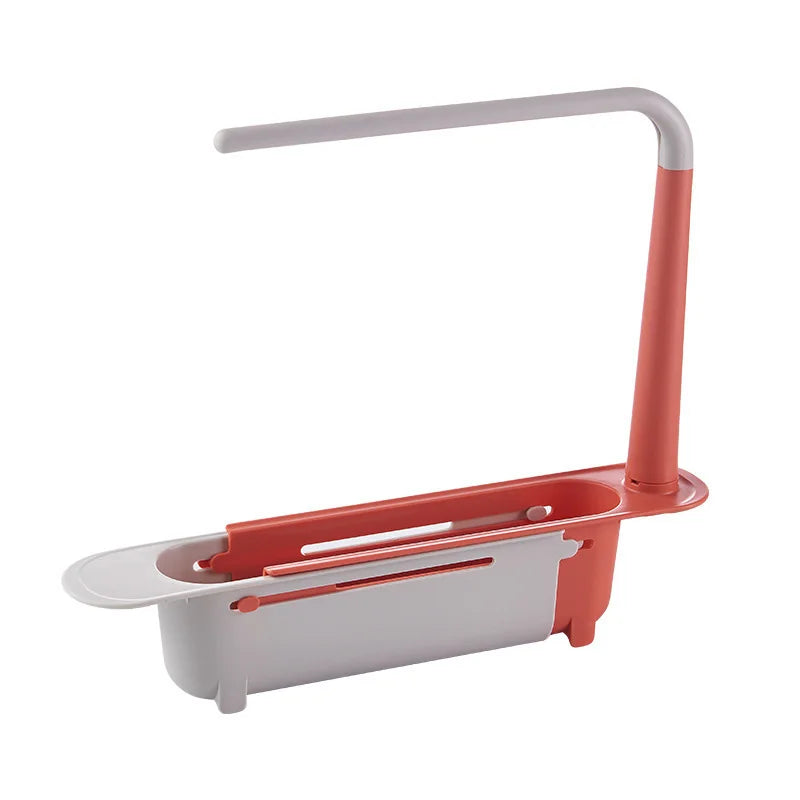 Kitchen Sink Organizer Telescopic Shelf with Soap Sponge Holder and Towel Hanger - Drain Rack with Drainer Basket for Efficient Kitchen Storage