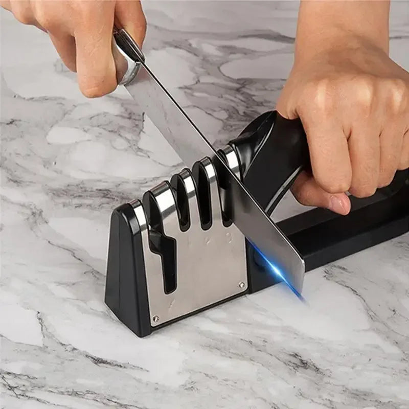 Kitchen Knife Sharpener - 4 Segment Multifunctional with Non-Slip Base for Portable Household Use