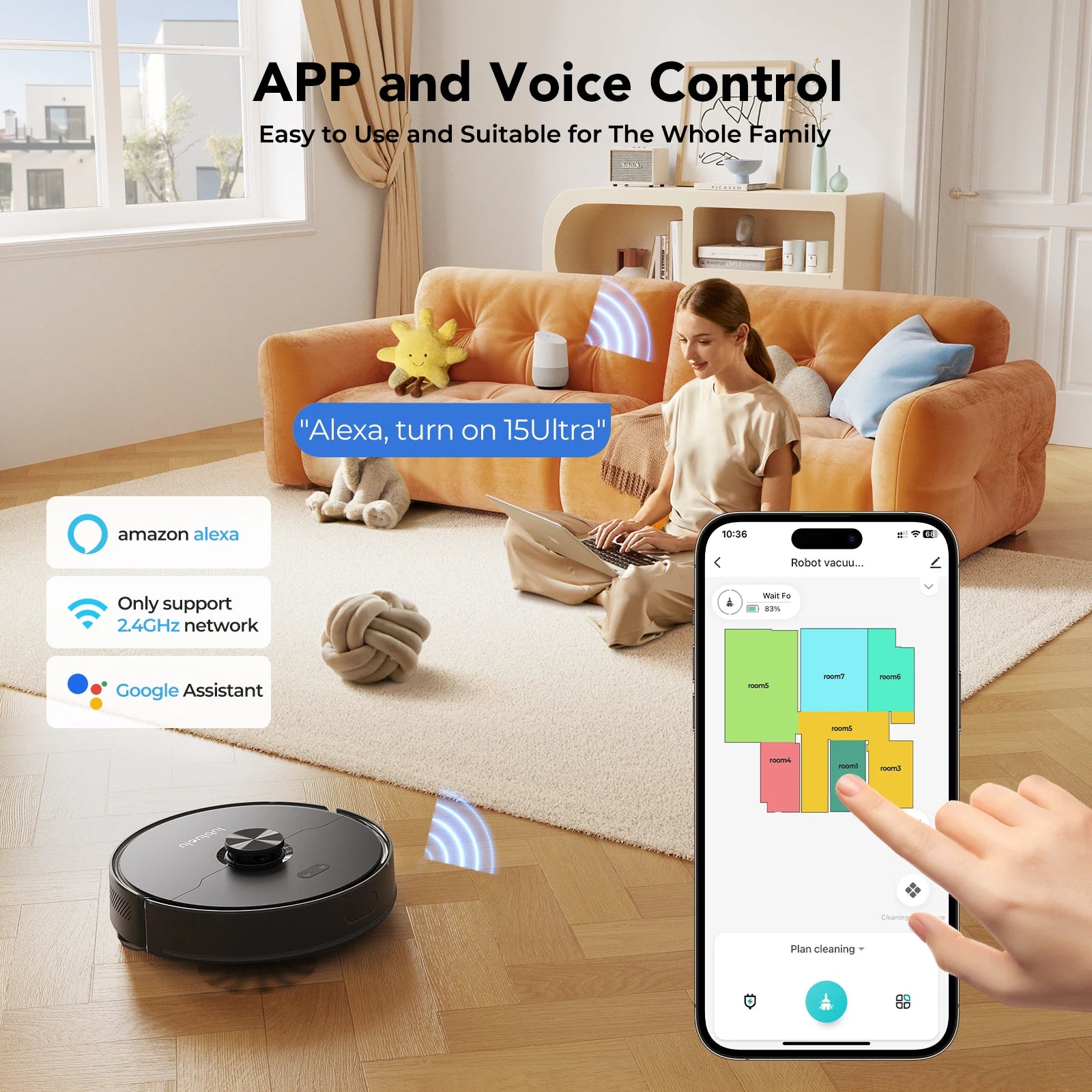 Lubluelu L15 Ultra 3-in-1 Robot Vacuum Mop Combo with LiDAR Navigation 5500Pa Suction Auto-Charging Smart APP 24 No-go Zones