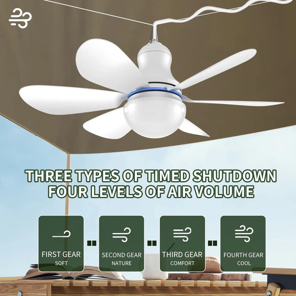 XIAOTREE Portable Ceiling Fan with LED Light Mini DC 5V USB Tent Fans for RV 16.5Inch USB Ceiling Fan Hanging Camping Tent Bed