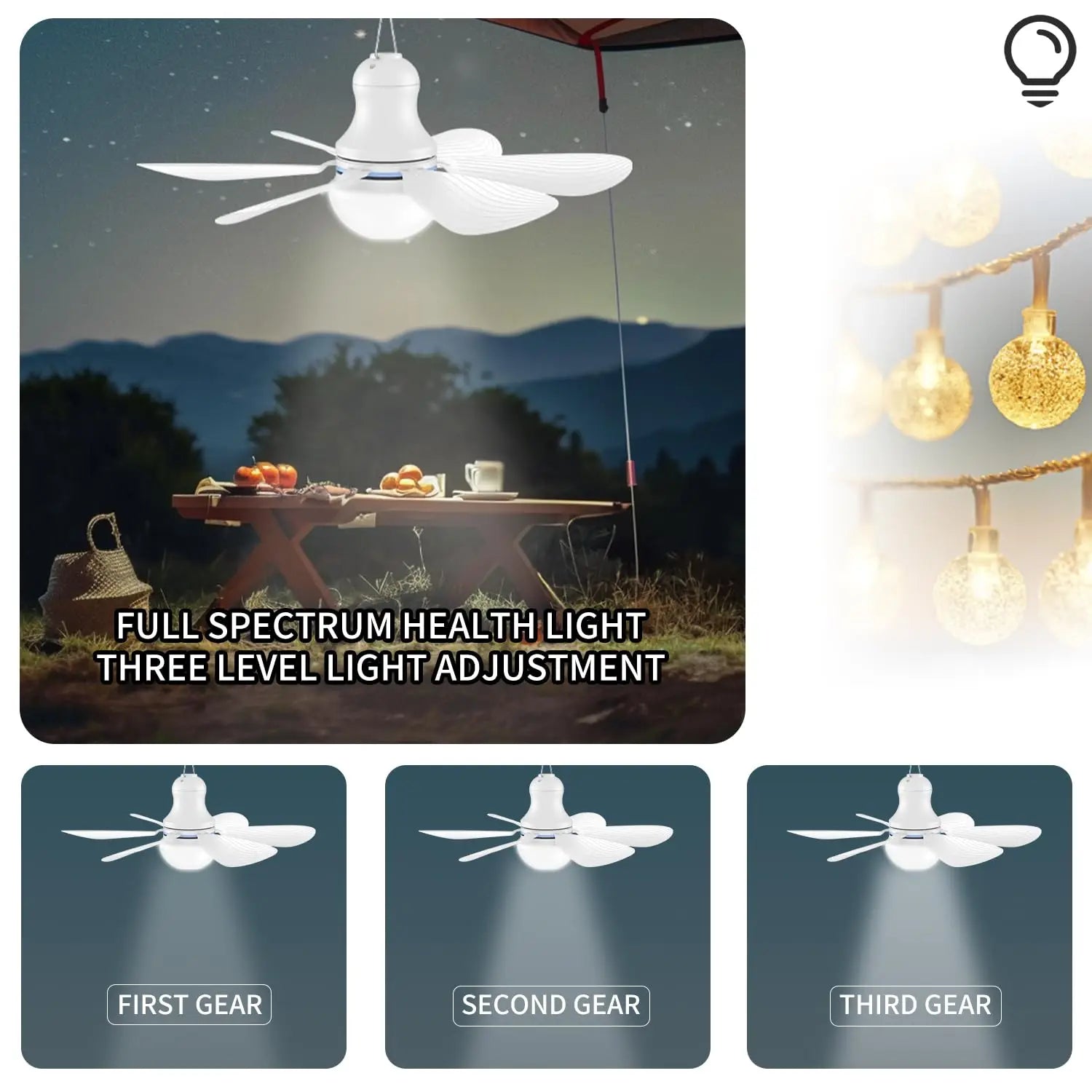 XIAOTREE Portable Ceiling Fan with LED Light Mini DC 5V USB Tent Fans for RV 16.5Inch USB Ceiling Fan Hanging Camping Tent Bed